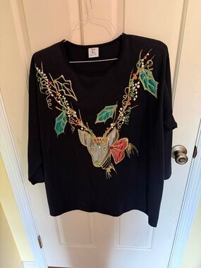 Embellished Black Holiday Reindeer Top